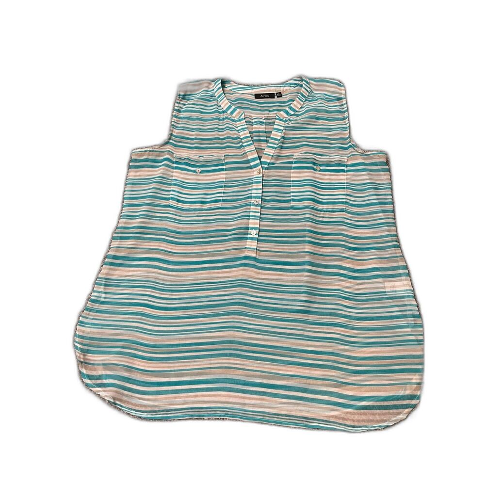 Vintage Apt. 9 blue striped V-neck chiffon sleeveless blouse tank top XL